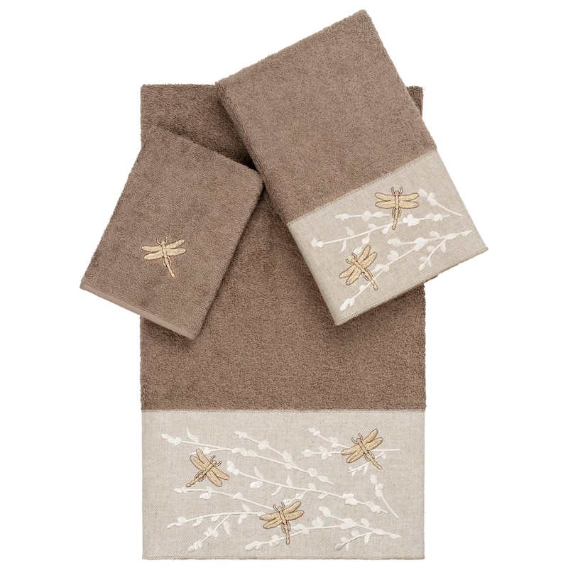 Authentic Hotel and Spa 100% Turkish Cotton Braelyn 3PC Embellished Towel Set - Latte