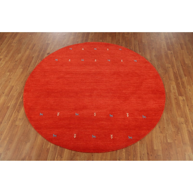 Hand Knotted Oriental 100% Wool Carpet Tribal Animal Pictorial Oranges & Rust Gabbeh Area Rug - 6' 6'' X 6' 6''