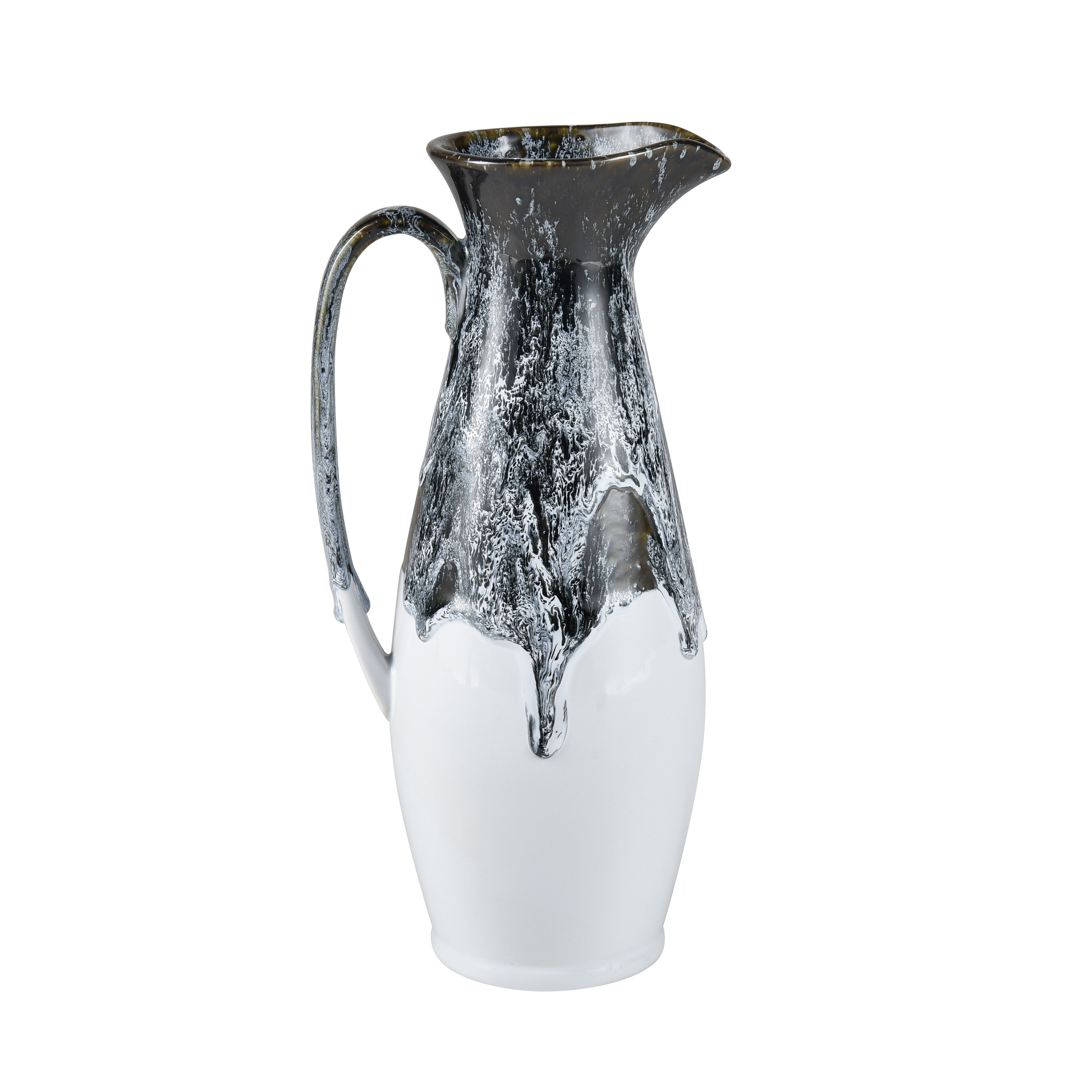 Atlas Gallemore Black and White Glazed Earthenware Pitcher