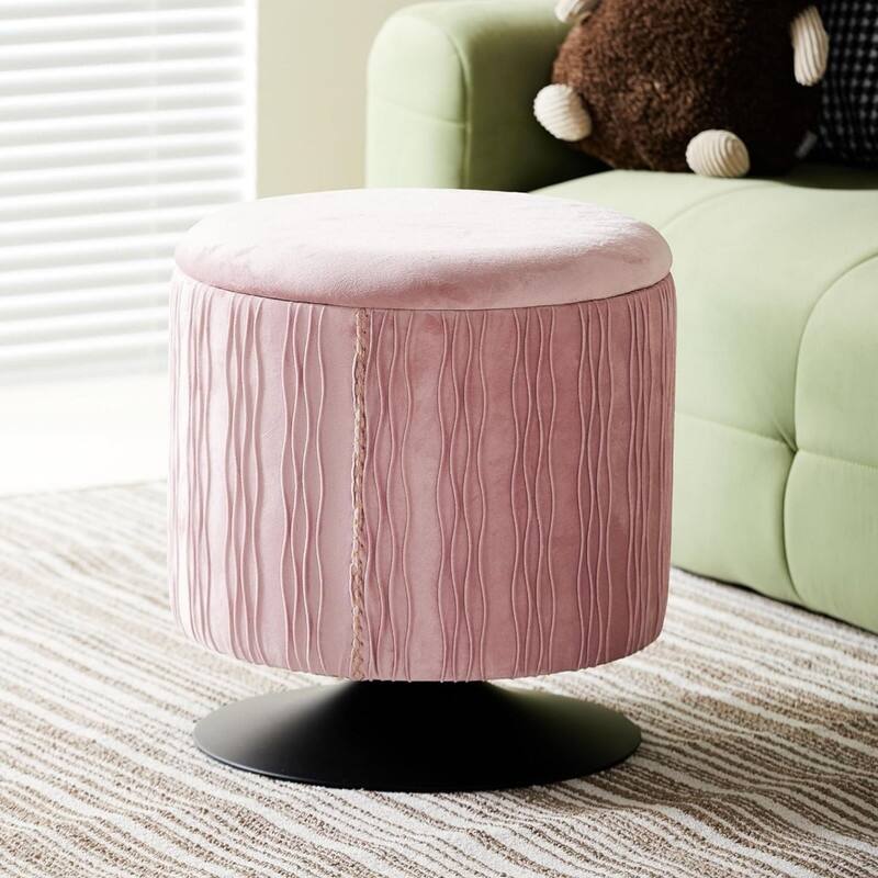 Velvet Ottoman with Storage(16.5" Wx18 H) - Pink