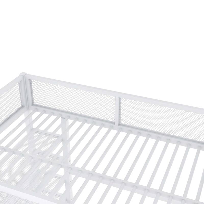Metal Loft Bed with 4-Tier Shelves and Storage