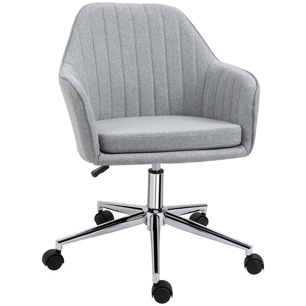 slide 2 of 8, Fabric Home Office Chair with Wheels, 360° Swivel Upholstered Makeup Chair, Rolling Task Chair with Height Adjustable - N/A Gray