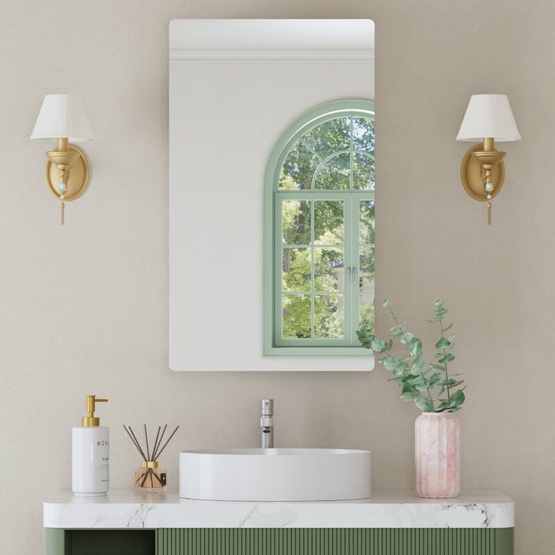 Mira Rectangular Frameless Medicine Cabinet with Mirror, Sliding Adjustable Glass Shelves, Reversible Door