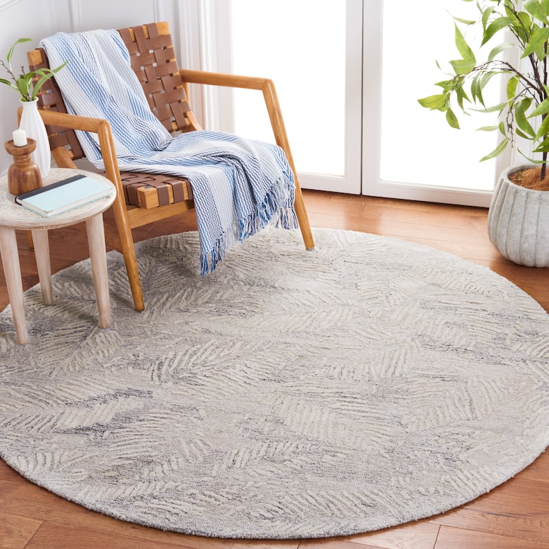 SAFAVIEH Handmade Glamour Shag Contemporary Rug - 6' Round - Grey/Ivory
