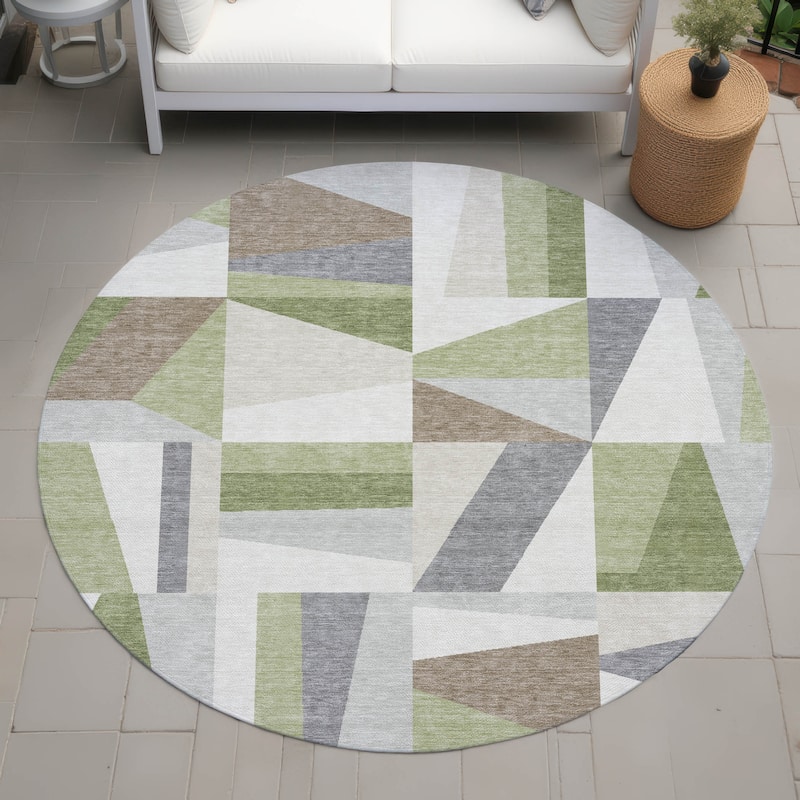 Machine Washable Indoor/ Outdoor Contemporry Mosaic Chantille Rug - Aloe - 8' x 8'