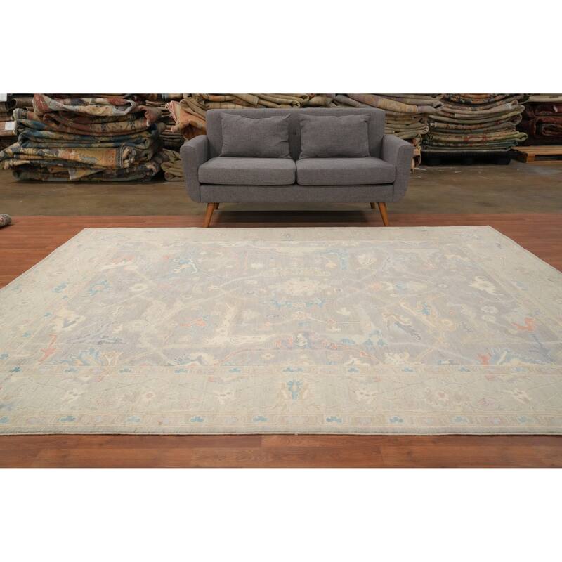 Hand Knotted Oriental 100% Wool Carpet Transitional All-Over Greys & Charcoal Oushak Area Rug - 10' 0'' X 8' 0''