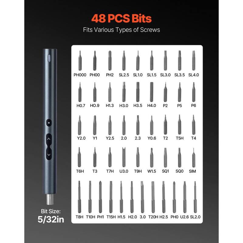 Black-Grey Electric Precision Screwdriver Set with 48 Bits, Adjustable Torque and LED Lights - 8.62 x 2.91 x 0.91 x 8.62 inch