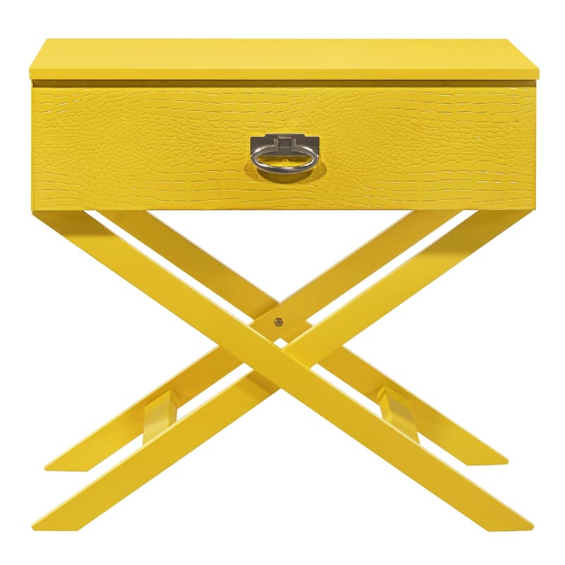 X-Frame Wooden Nightstand with Drawer - 27" - Yellow