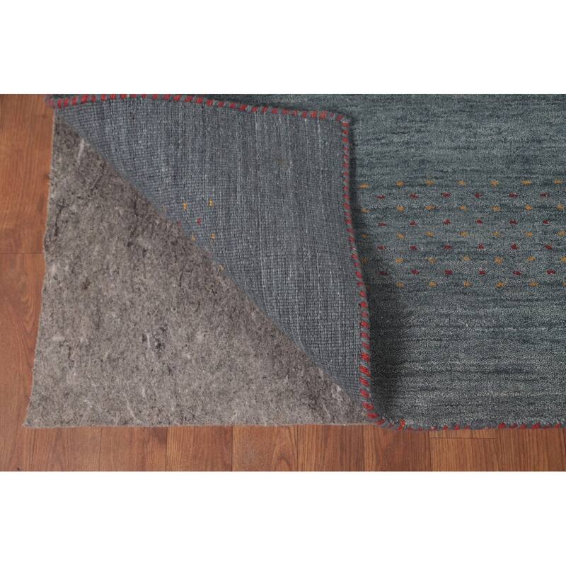 Blue Tribal Gabbeh Area Rug Hand-Knotted Wool Carpet - 6'9"x 9'10"