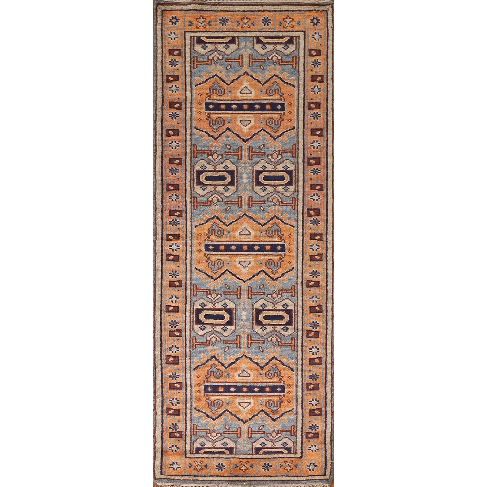 Geometric Orange Heriz Serapi Runner Rug Hand-knotted Wool Carpet - 2'8"x 7'11"