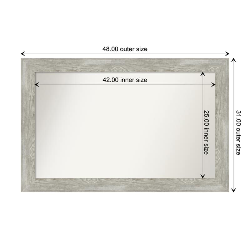 Dove Greywash Framed Non-Beveled Custom Wall Mirror, Bathroom Vanity Mirror - Outer Size: 48 x 31