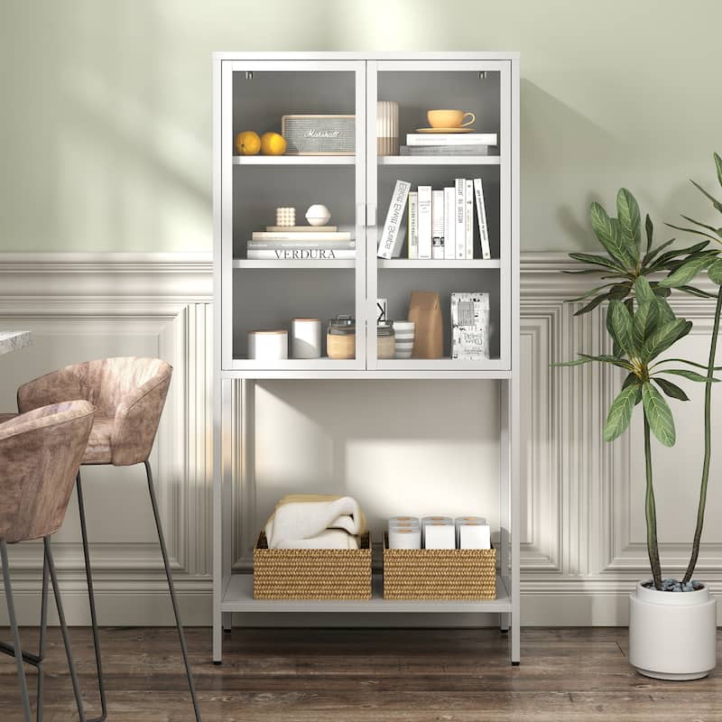 Heavy Duty Metal Storage Cabinet Display Case White Sideboards Buffet