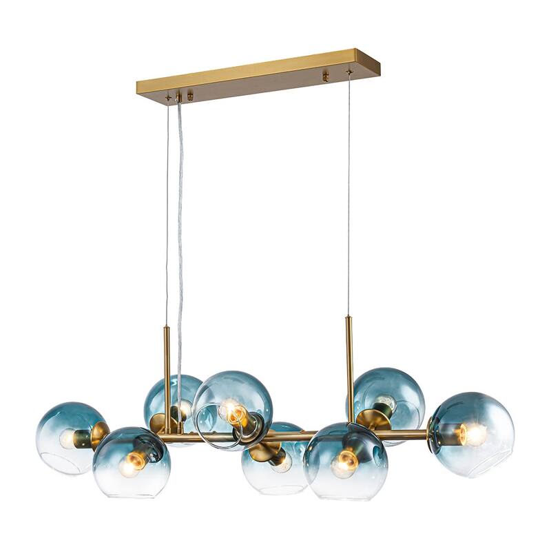 Modern 8-Light Glass Globe Linear Sputnik Island Chandelier Semi Flush