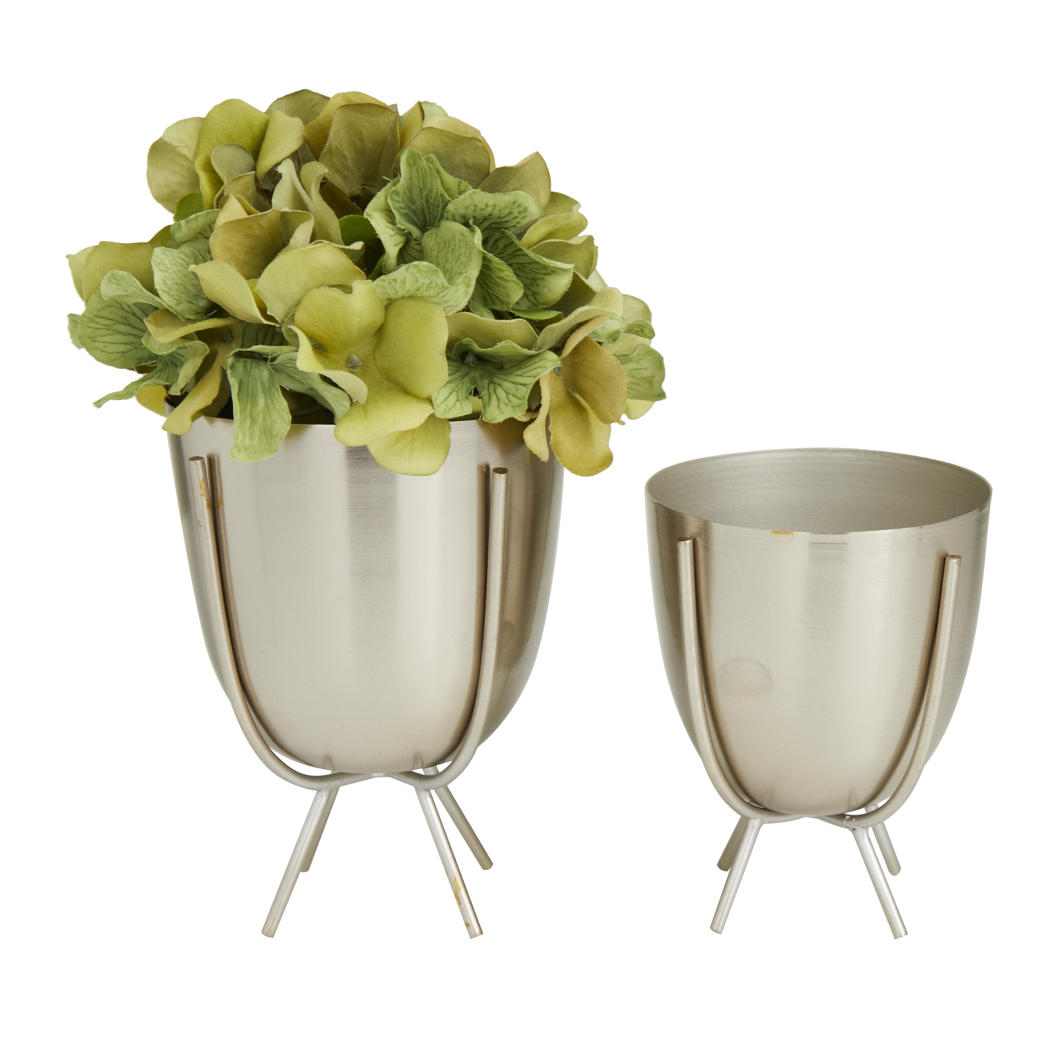 Metal Small Indoor Outdoor Planter with Removable Stand - Set of 2 Silver or Gold - CosmoLiving by Cosmopolitan