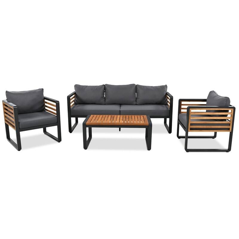5-Person Outdoor Conversation Set with Removable Cushions and Stylish Metal Frame and Acacia Wood