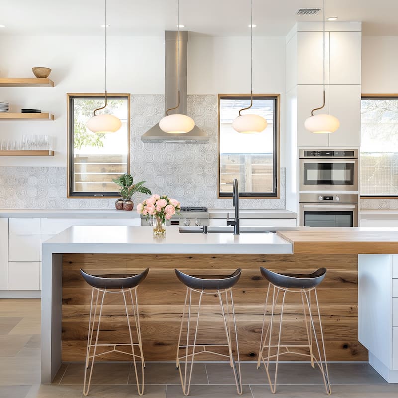Modern 1-Light Gold Milk White Pendant Lights Frosted Glass Kitchen Island Lights - 9.8" L x 5.5" W x 11.4" H