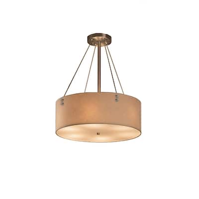 Justice Design Textile Finials 3-light Brushed Nickel F1 Pendant, Cream Shade