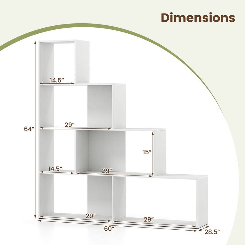 Costway 1/2 PCS 4-Tier Bookshelf with 6 Storage Cubes 64" Tall Modern - White