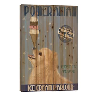 Pomeranian Ice Cream Print On Wood by Fab Funky - Multi-Color