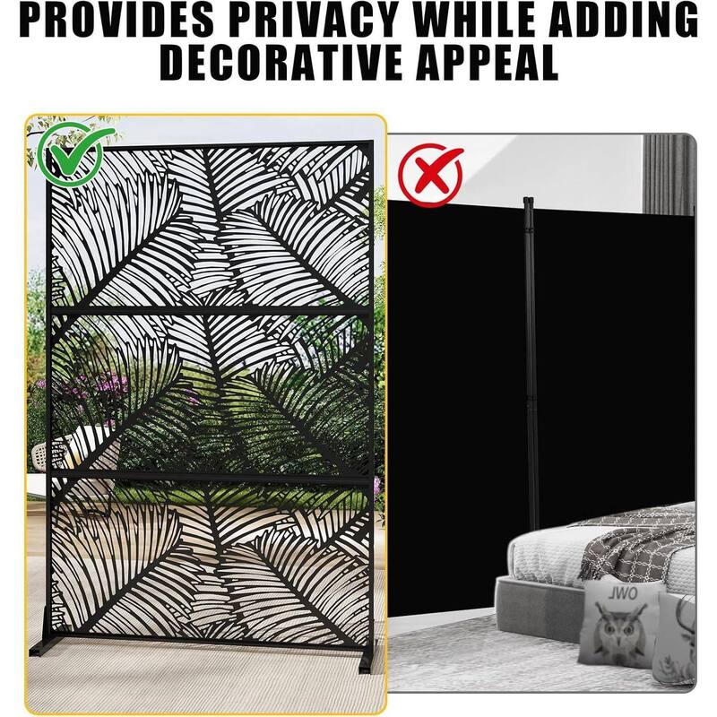 Freestanding Weatherproof Garden Divider Panel Privacy Screen, Fence for Patio Deck Backyard, Foliage Pattern