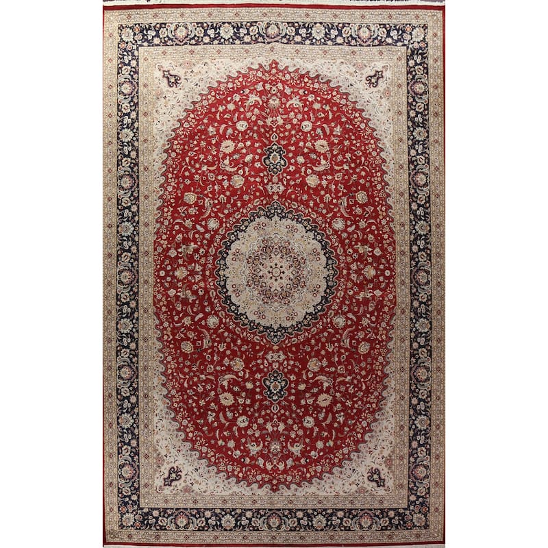 Vegetable Dye Nain Persian Area Rug Hand-knotted Large Wool Carpet - 12'1" x 19'1"