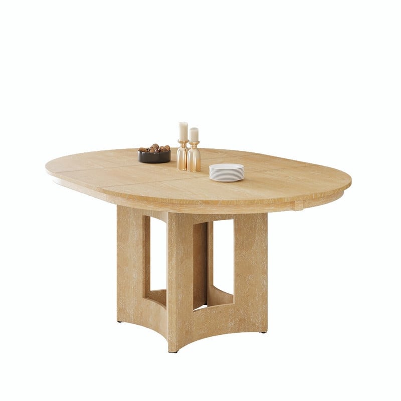 Farmhouse Extendable Round Dining Table with 16" Removable Leaf, Space-Saving Kitchen Table for Small Spaces