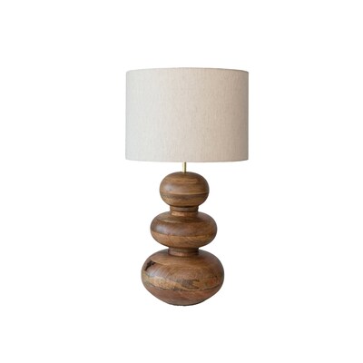 Creative Co-Op 14 Inches Mango Wood Table Lamp with Linen Shade and Inline Switch for 40 Watts Maximum, Natural