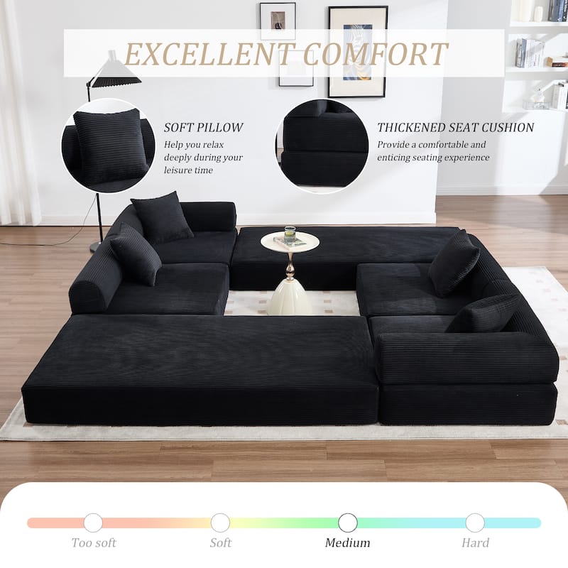 HOMEFUN Corduroy Upholstered Convertible Folding Sofa Bed with Fixed Frame and Pillow Back Handrail