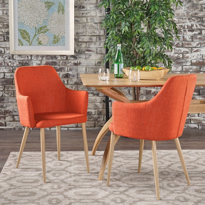 Stylish Coffee Chair Accent Chair with Metal Legs, Fabric Lounge Chair Upholstered Chair with Armrests - Natural Walnut Orange