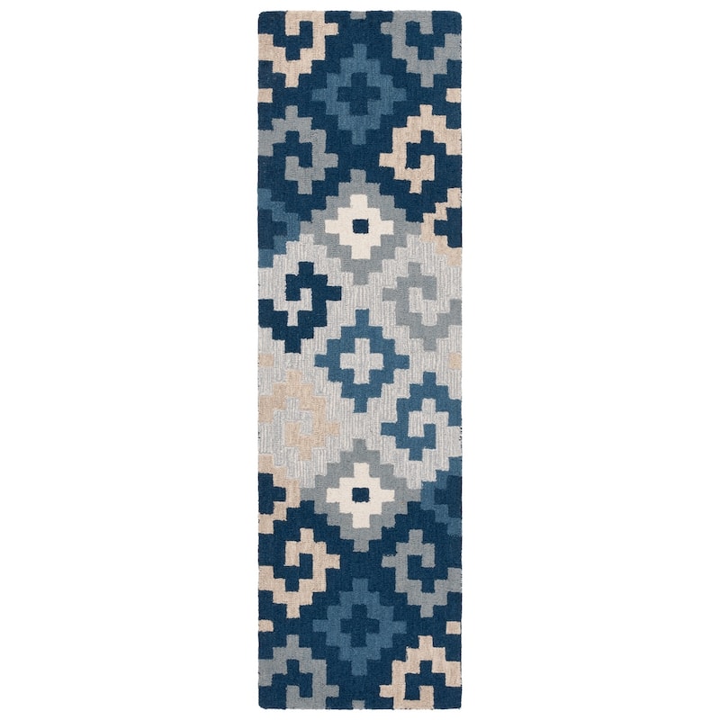 SAFAVIEH Handmade Metro Gunvor French Country Wool Rug - 2'3" x 8' Runner - Blue/Ivory