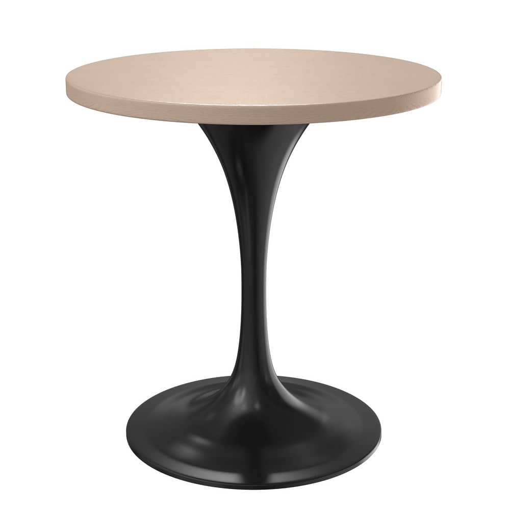 Verve 27" Modern Round MDF Solid Wood Top Accent Dining Table with Black Pedestal Steel Base for Home Kitchen and Living Room