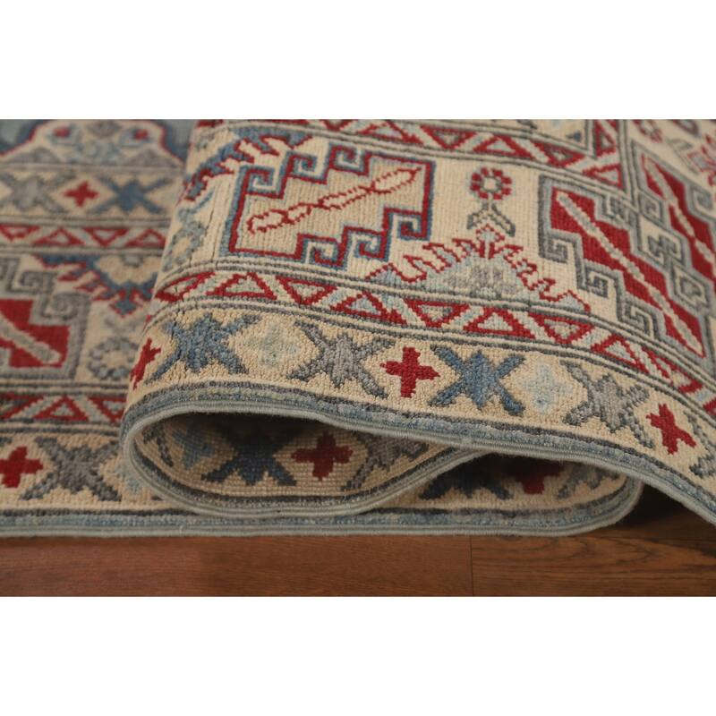 Light Blue Kazak Area Rug Handmade Traditional Wool Carpet - 6'9" x 9'2"