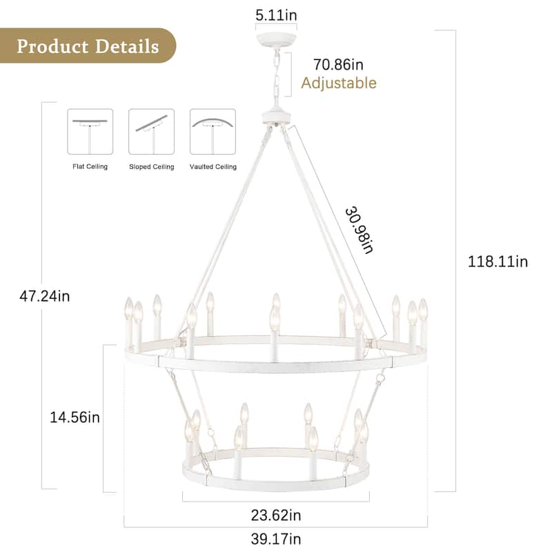 20-Light 39.17-inch Two Tier Wagon Wheel Chandelier for Kitchen