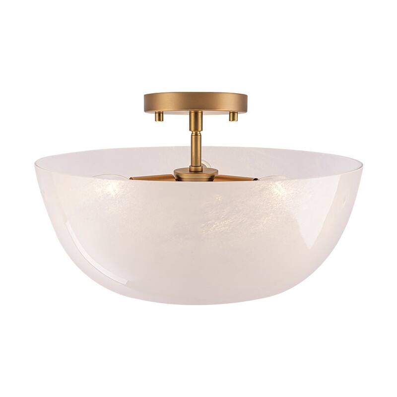 Mid-Century Modern 3-Light Round Opal Glass Semi Flush Mount 14.8in