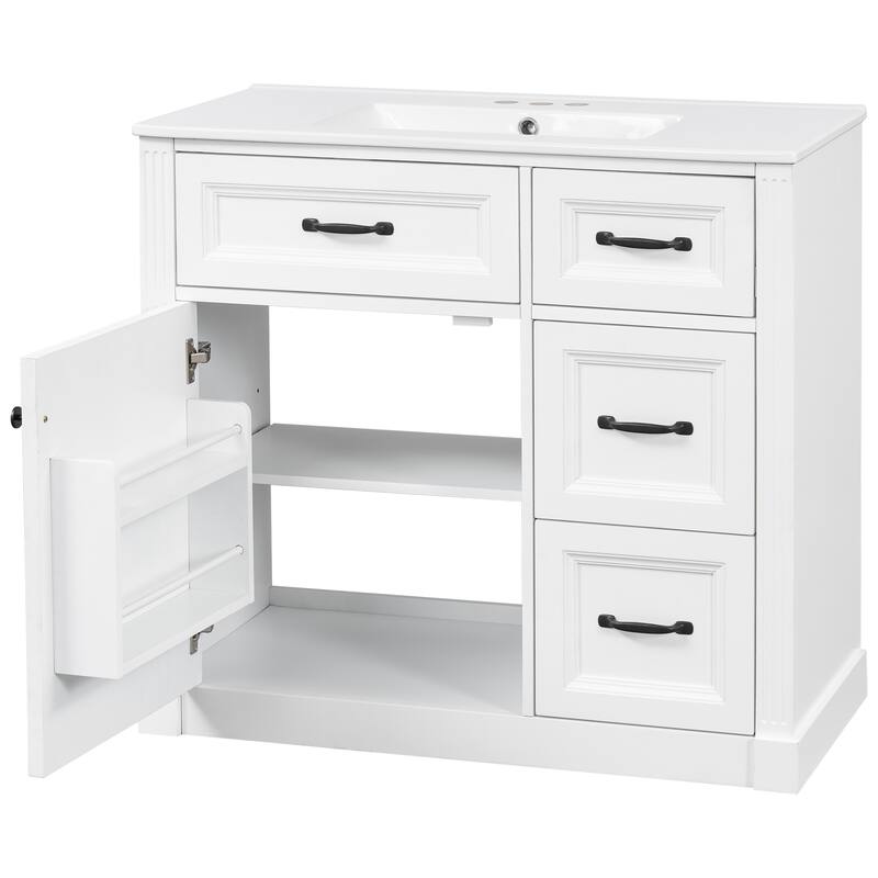 Roomfitters 36" Bathroom Vanity with Sink, Solid Wood Frame, 4 Drawers & Soft-Close Door with Storage Rack