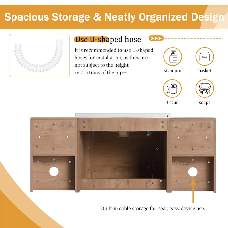 Malwee 24"/36"/48"/60" Floating Bathroom Vanity, Wall Mounted Bathroom Vanity with Ceramic Sink,Soft Close Door and Shelf