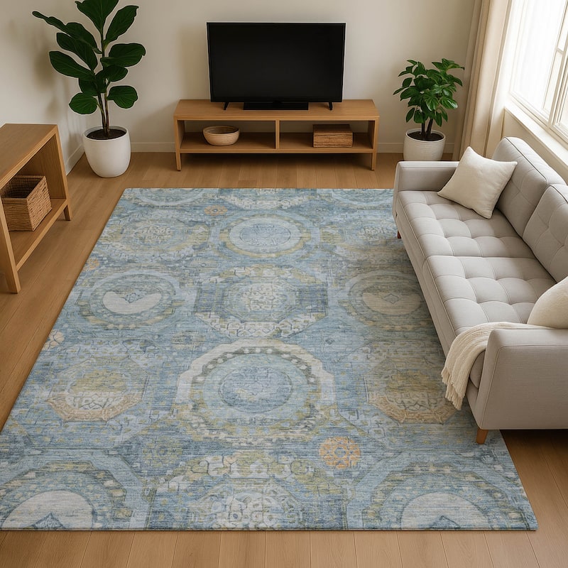 Premium Washable Super Soft Vintage Medallions Mayfield Rug - Blue - 8' x 10'