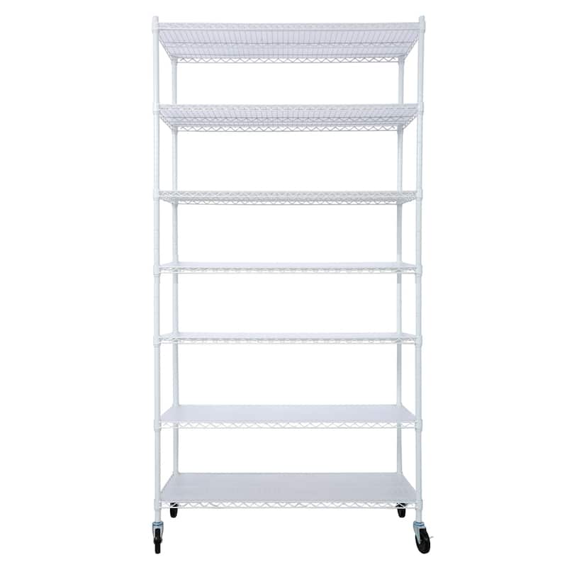 7 Tier Metal 2450lbs Heavy Duty Adjustable Storage Rack with Wheels