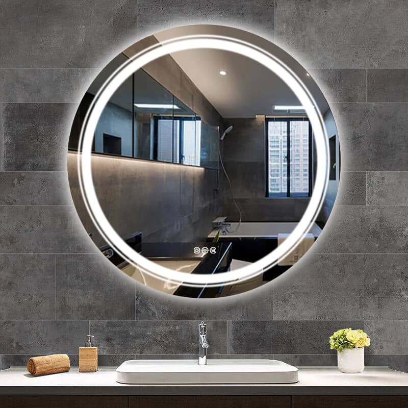 Frameless LED Lighted Round Bathroom Vanity Mirror Dimmable Anti-Fog