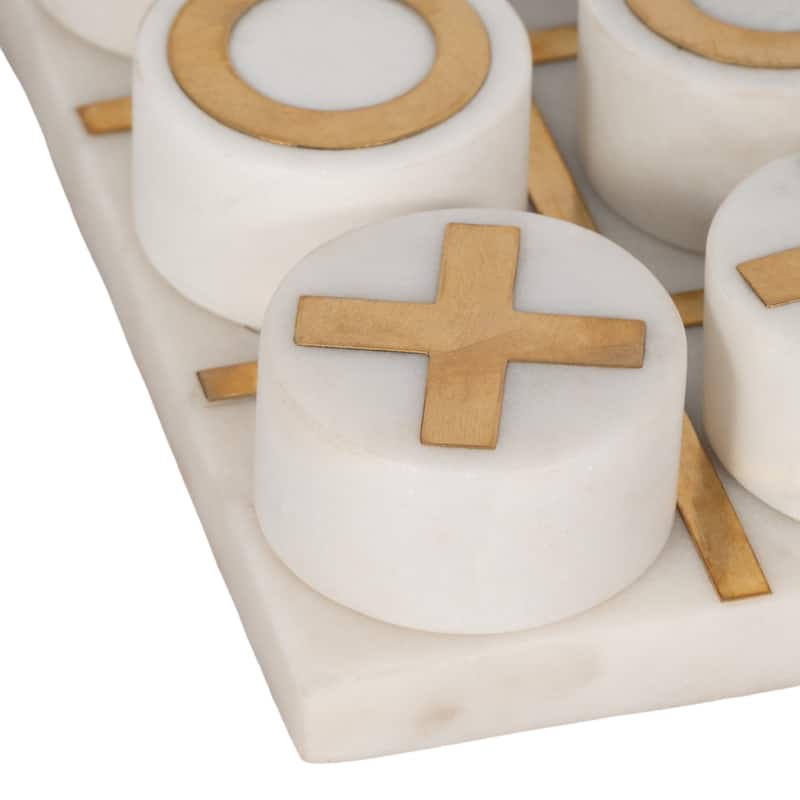 Decorative Tic Tac Toe Game Contemporary Stylish White, Black and Gold Marble Family Game Night Tic-Tac-Toe Board