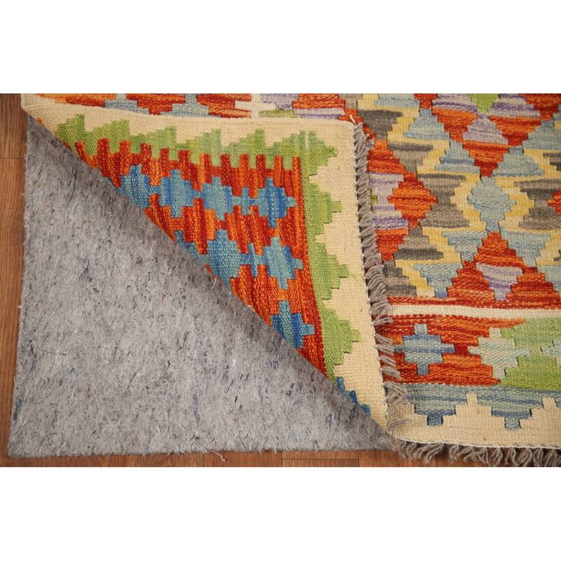 Hand Woven Oriental 100% Wool Carpet Southwestern Geometric Multi-Colored Kilim Area Rug - 6' 7'' X 5' 0''