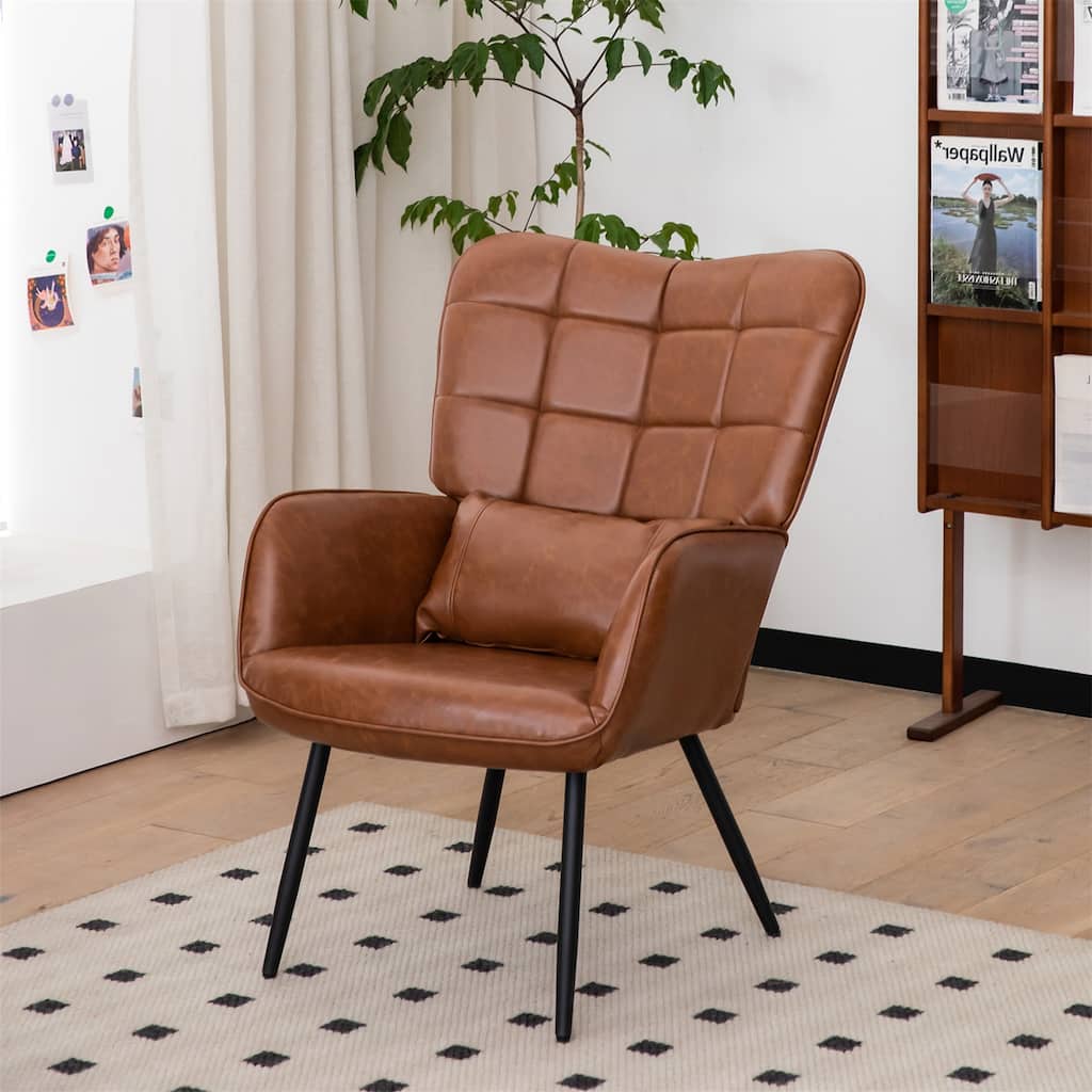 Modern Accent Chair High Back with Metal Legs and Soft Padded