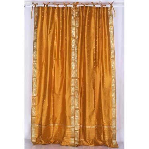 Mustard Tie Top Sheer Sari Curtain / Drape / Panel - Pair