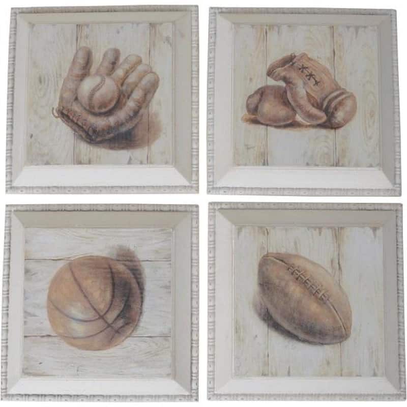 Set Of 4 Wooden Sport Items Wall Decor