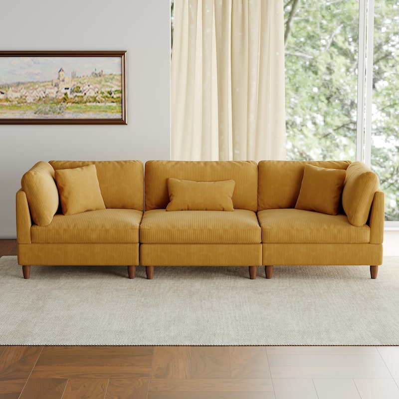 Jannae 112.12'' Upholstered Corduroy Sofa - Orange