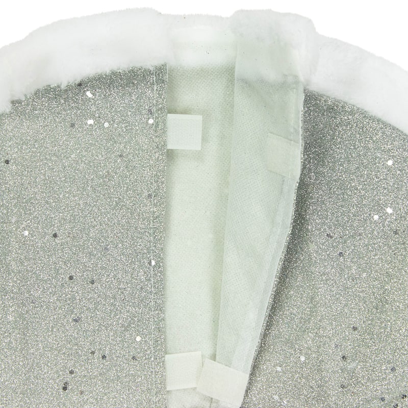 20" Silver Glittered Mini Christmas Tree Skirt with White Fur Trim - 20