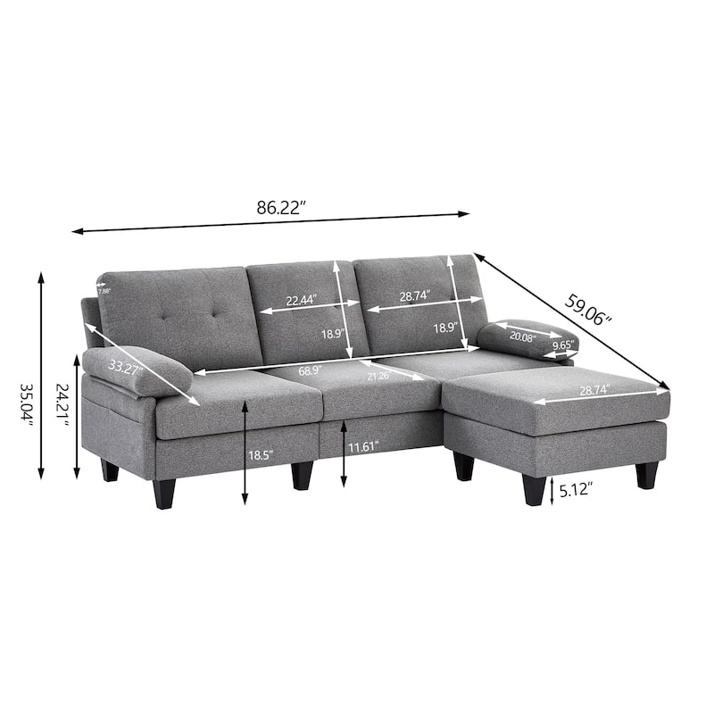86.22" L Shaped Sectional Sofa with Side Storage Pockets