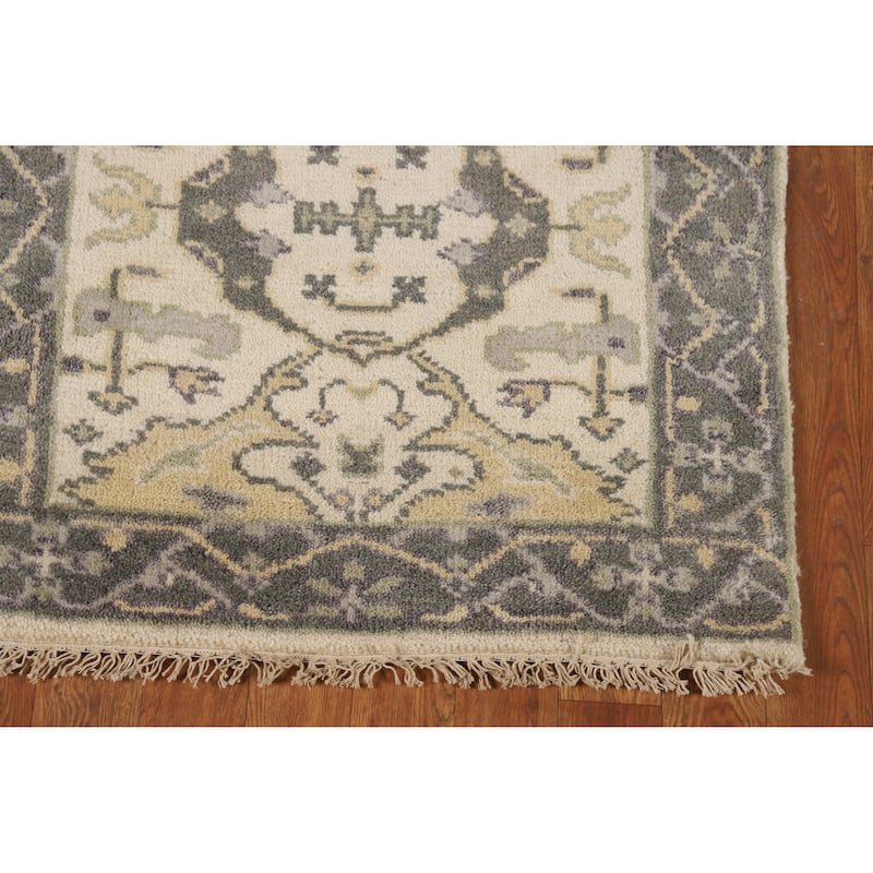 Ivory Gray Oushak Oriental Runner Rug Handmade Wool Carpet - 2'6"x 7'11"