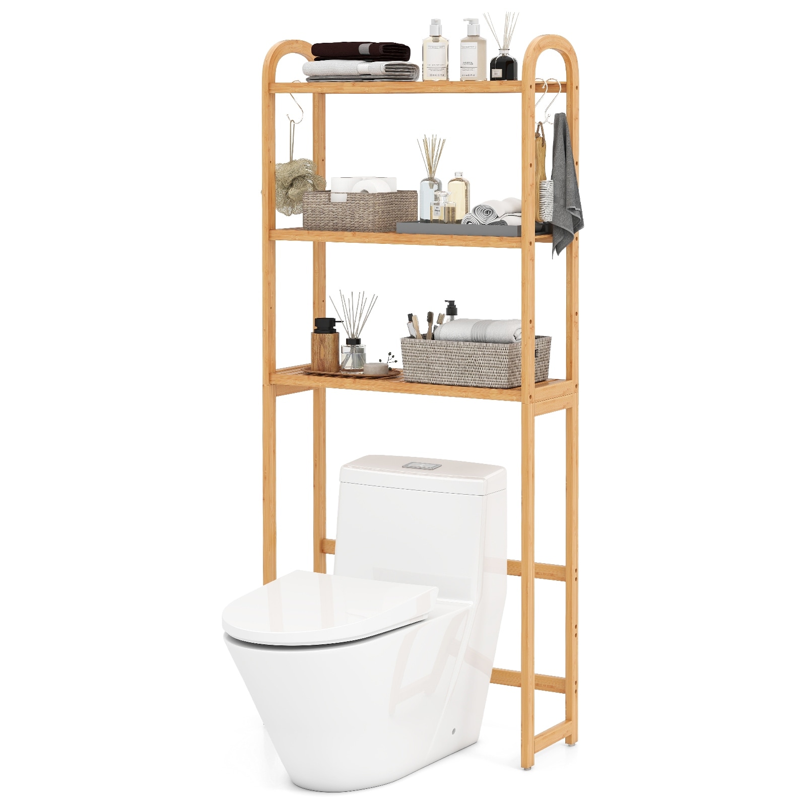 Gymax Bamboo over the Toilet Storage Shelf w/3-tier Open Shelf