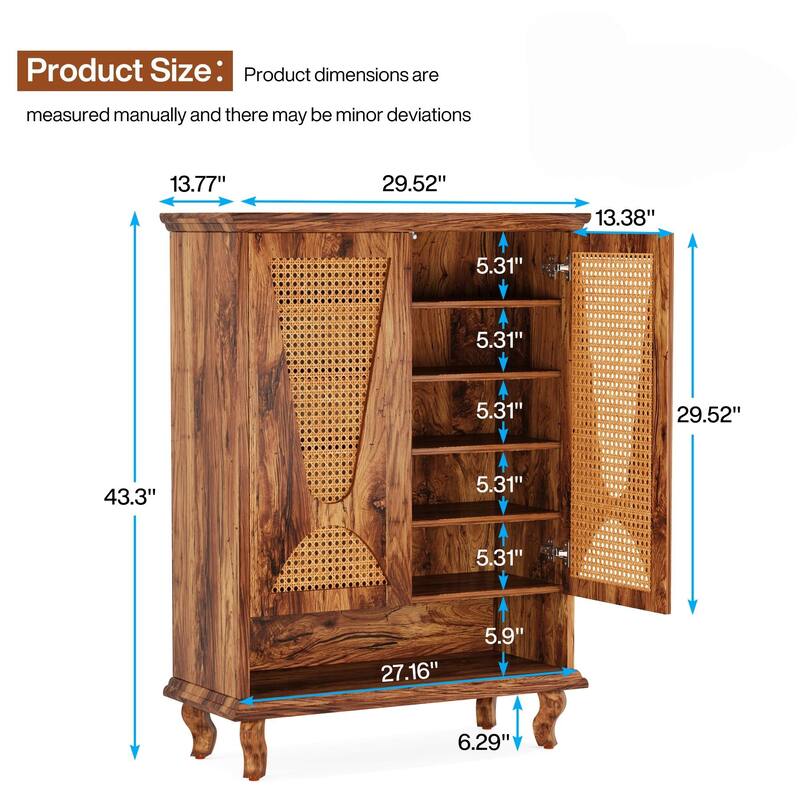 25" Modern Rattan Natural Wood Shoe Cabinet with 5-Tier